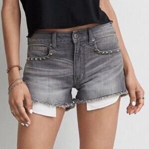 American Eagle Vintage Hi-Rise Festival Shorts Gray Studded Women's Size 10 Boho